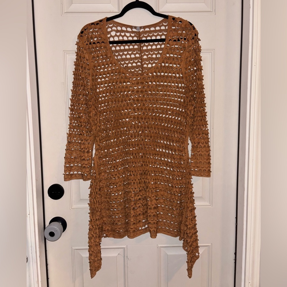 Linea Domani Brown Micro Suede Laser Cut Sweater